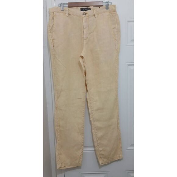 Black brown mens 32/32 tailored pants 100% linen butter yellow lagenlook - Picture 1 of 6